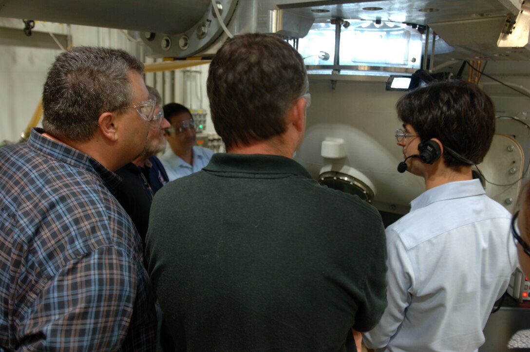 Corps of Engineers officials witness the testing of the model hydropower turbine Oct. 8, 2014 at a Voith Hydro laboratory in York, Pa., to ensure it meets required specifications before the manufacturing process and work to modernize the power house begins at Center Hill Dam in Lancaster, Tenn. 