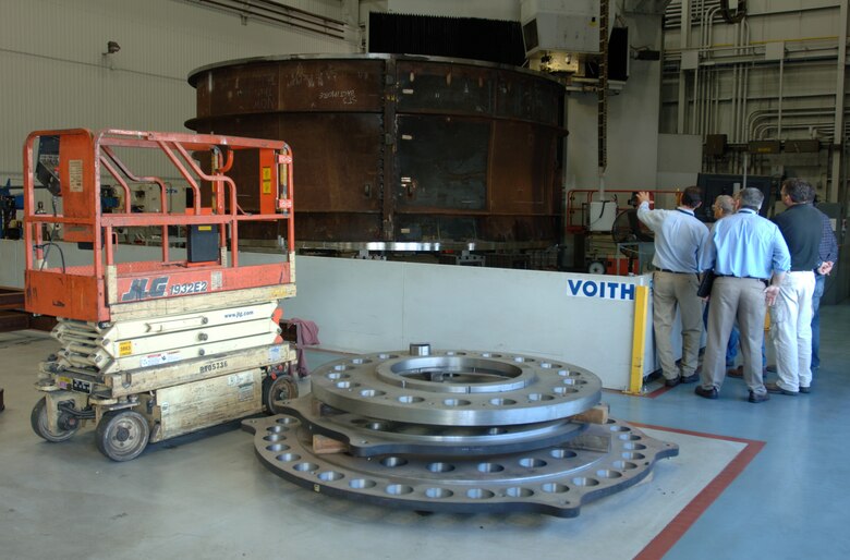 A team from the U.S. Army Corps of Engineers Nashville District tours Voith Hydro’s production facility Oct. 8, 2014 in York, Pa.  John D. Seifarth, director of Manufacturing, led the tour and provided information about the production process with the team. Earlier that day, the group visited to witness the testing of the model hydropower turbine to ensure it met required specifications before the manufacturing process and work to modernize the power house begins at Center Hill Dam in Lancaster, Tenn.