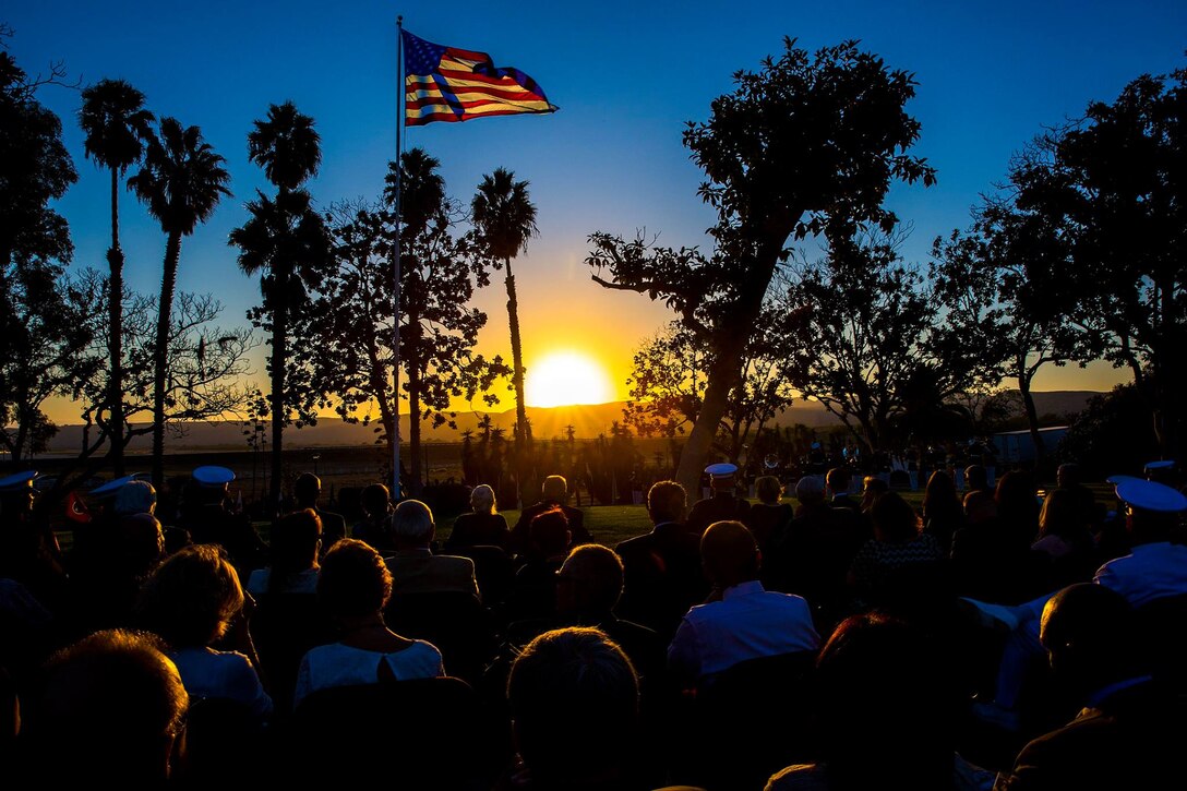 Brig. Gen. Edward D. Banta, Commanding General of Marine Corps Installations West – Marine Corps Base Camp Pendleton, hosted an Evening Colors Ceremony at the historical Santa Margarita Ranch House, Oct. 09, 2014. The annual ceremony was held to celebrate Camp Pendleton’s 72-year history and to recognize leaders from the surrounding communities, while showing appreciation for their continued support since the base’s establishment in 1942. 