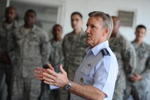 Gen. Hawk Carlisle, Pacific Air Forces commander, speaks with Airmen from the Asia-Pacific Region. Carlisle recently released an update to his PACAF Command Strategy, adjusting operational approaches to execute PACAF Lines of Operation within the dynamic regional climate. (U.S. Air Force photo)