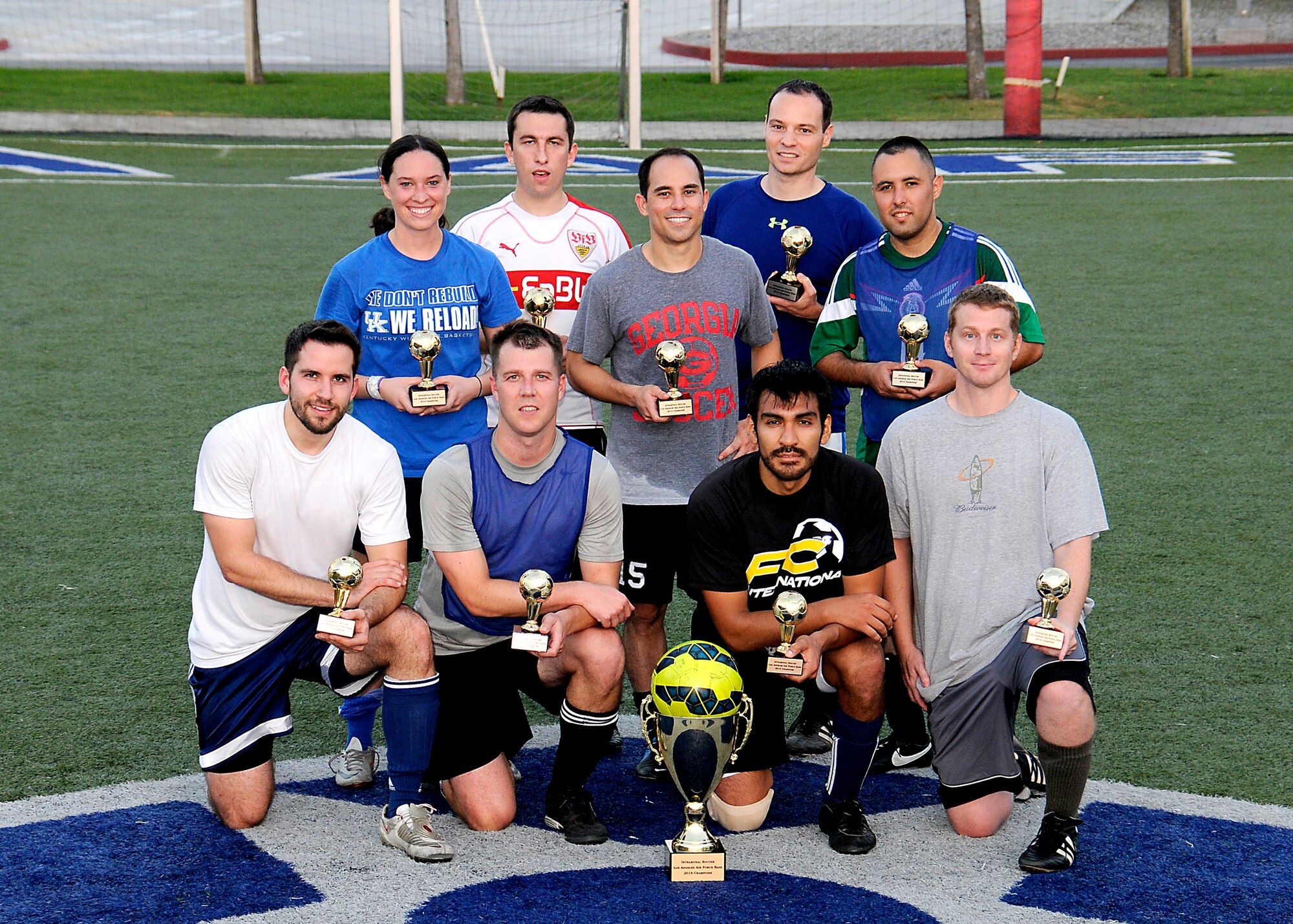 Space and Missile System Center (SMC) Remote Sensing Systems Directorate (RS) team “A” beat out SMC Launch and Range Systems Directorate (LR) in the Los Angeles Air Force Base soccer playoffs, Oct 8, 2014. LR took the first game 3 to 1 over RS but RS came back to force the playoff and won 2 to 1 over LR for the Championship win. Photo by Joe Juarez