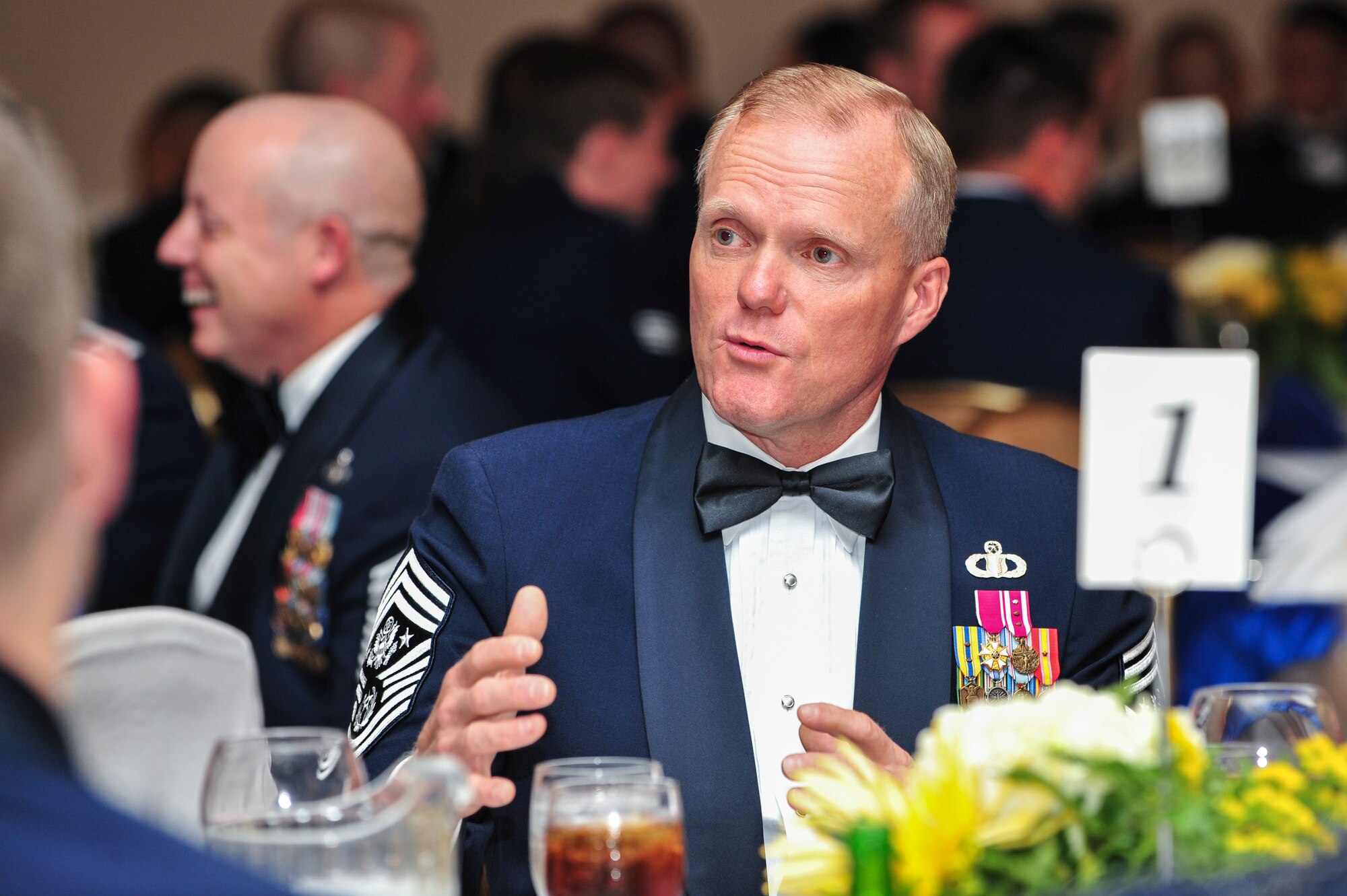 Chief Master Sgt. of the Air Force James Cody participates in an Airman Leadership School graduation at Seymour Johnson Air Force Base, North Carolina, Oct. 9. Cody also addressed the graduates during the ceremony, providing remarks on leadership and professionalism. While at Seymour Johnson AFB, Cody paid visits to several units throughout the 4th Fighter Wing as well as the base’s Reserve component, the 916th Air Refueling Wing. (U.S. Air Force photo/Senior Airman John Nieves Camacho)