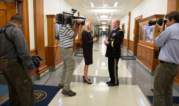 18th Chairman of the Joint Chiefs of Staff Gen. Martin E. Dempsey speaks with ABC News Senior Foreign Affairs Correspondent Martha Raddatz during a recored interview at the Pentagon Washington D.C., Oct.  7, 2014. Dempsey answered questions on topics from the ongoing war against ISIL in Syria and Iraq, to the U.S. Military's role in fighting an ebola outbreak in western Africa.