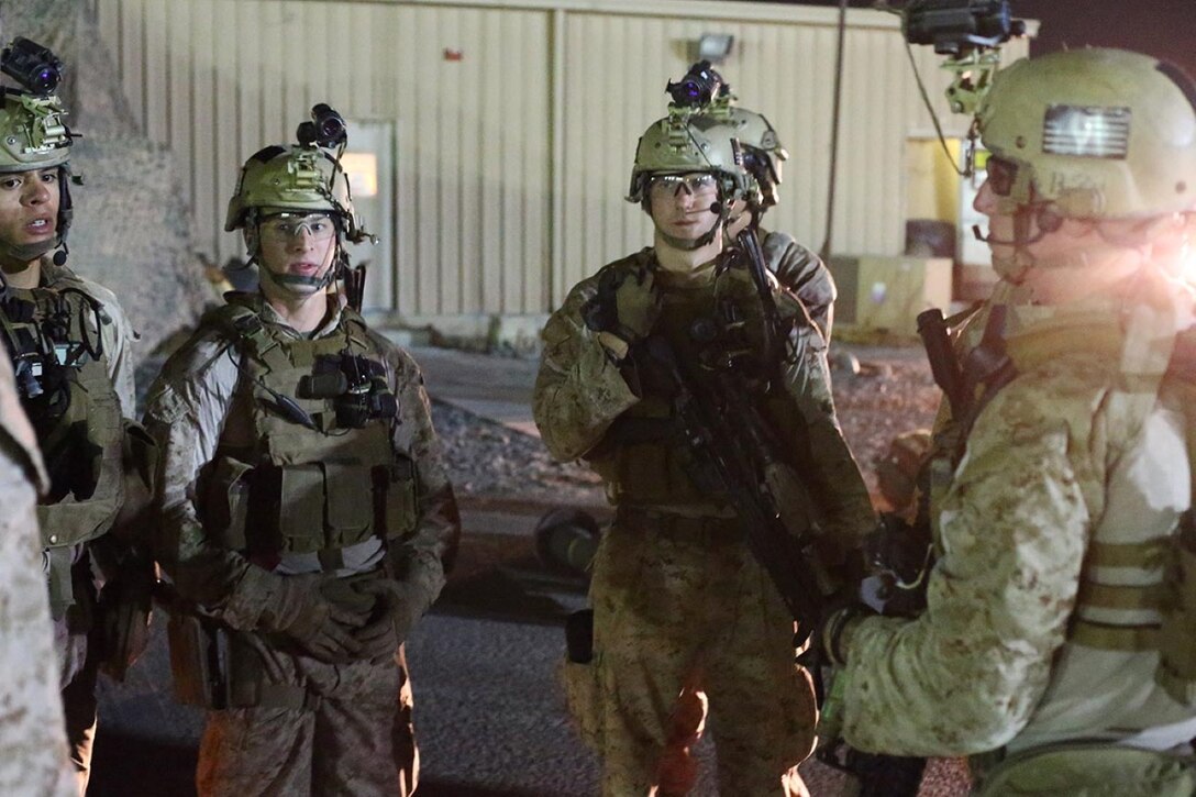 Marines with the 11th Marine Expeditionary Unit conduct gear inspections for re-posturing in support of potential missions. The 11th MEU is deployed with the Makin Island Amphibious Ready Group as a theater reserve and crisis response force throughout U.S. Central Command and the U.S. 5th Fleet area of responsibility. 