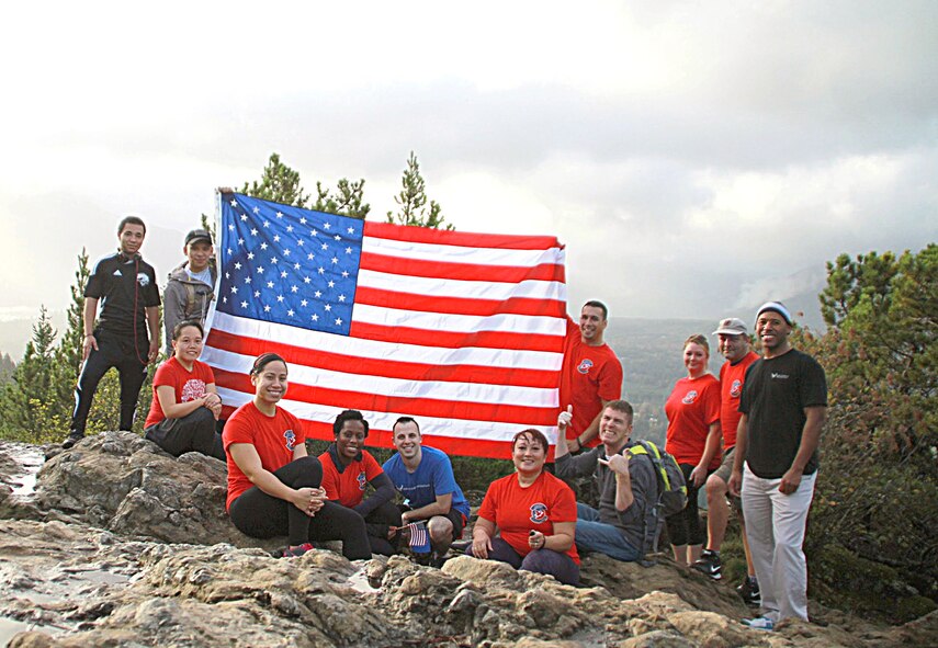 Answering the USAF 50 Summits challenge for the 446th Airlift Wing are: (standing in the back left to right: Joshua Martinez, Senior Airman Jose Vasquez, Maj. Robert Maanao, Crystal Taijeron, Senior Master Sgt Michael Gardner, and Master Sgt Dwayne Williams, and (sitting front row left to right) Senior Airman May Azcarraga, Staff Sgt Jocelyn Somol, Senior Airman Azia Van Sickle, Senior Airman Brandon Andrews, Master Sgt. Diana Feeley and Tech. Sgt Daniel Faust.
This group of Reservists and friends hiked Mount Si in Washington Oct. 12.  Mount Si is 3,900 feet in elevation at its highest point.