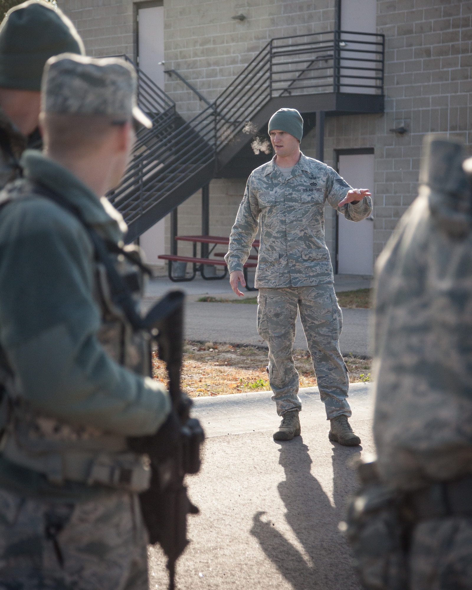 Members of the 934th Civil Engineer Squadron conduct bivouac training at Camp Ripley, Minn. The four day exercise will cover convoy operations, vehicle down/recovery drills, unexploded ordnance/improvised explosive devices, casualty evacuations, and more. (U.S. Air Force photos by Shannon McKay/Released)
