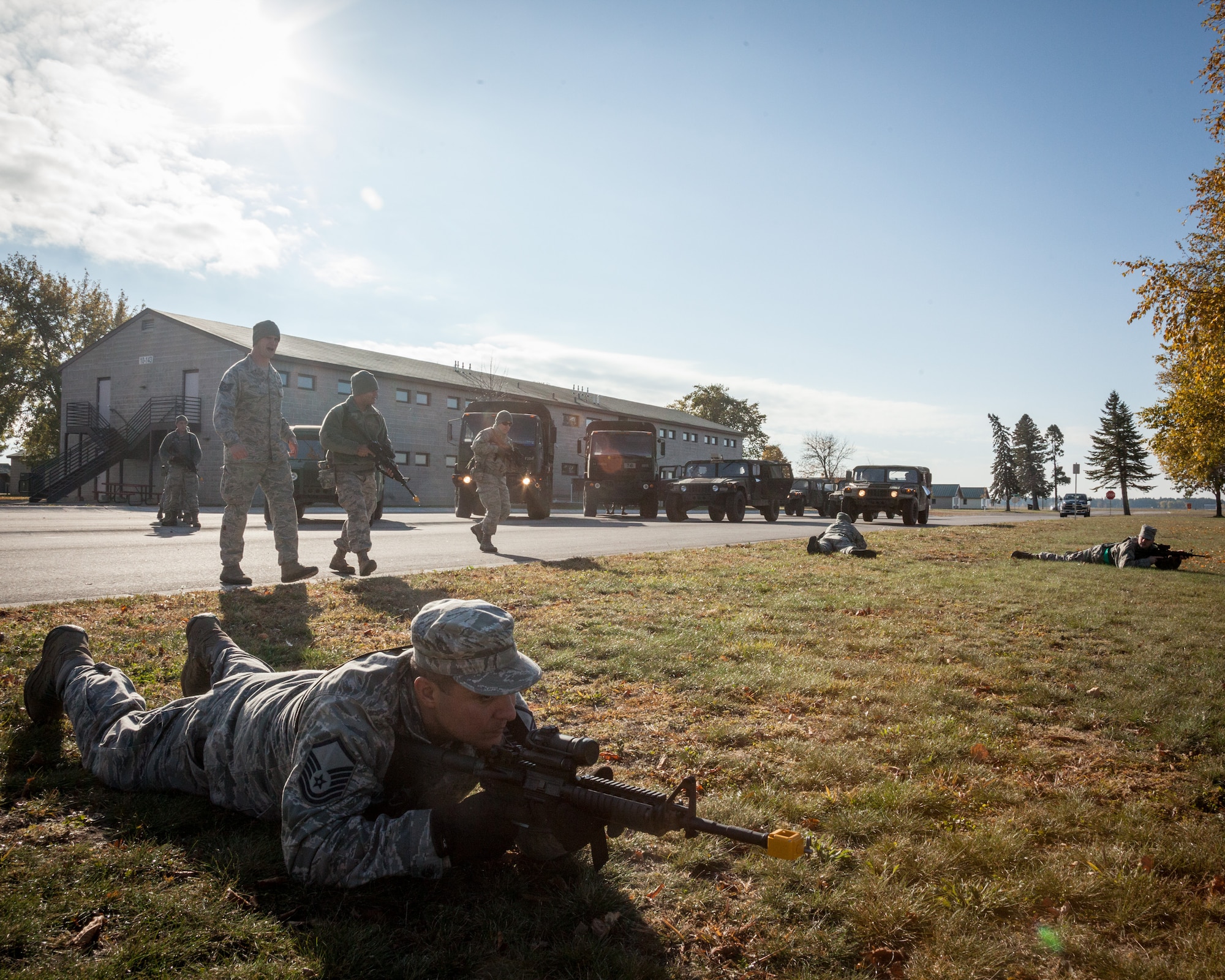 Members of the 934th Civil Engineer Squadron conduct bivouac training at Camp Ripley, Minn. The four day exercise will cover convoy operations, vehicle down/recovery drills, unexploded ordnance/improvised explosive devices, casualty evacuations, and more. (U.S. Air Force photos by Shannon McKay/Released)