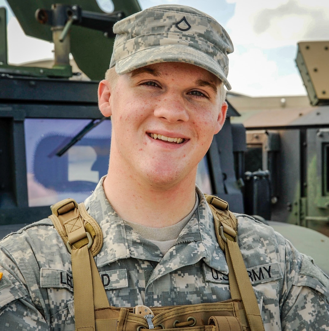 Pfc. Wil Ledford is credited with saving the life of his rooommate after an accident in their apartment. Ledford, of Grapevine, Texas, is a newly trained Combat Medic in the 36th Infantry Division of the Texas Army National Guard. 