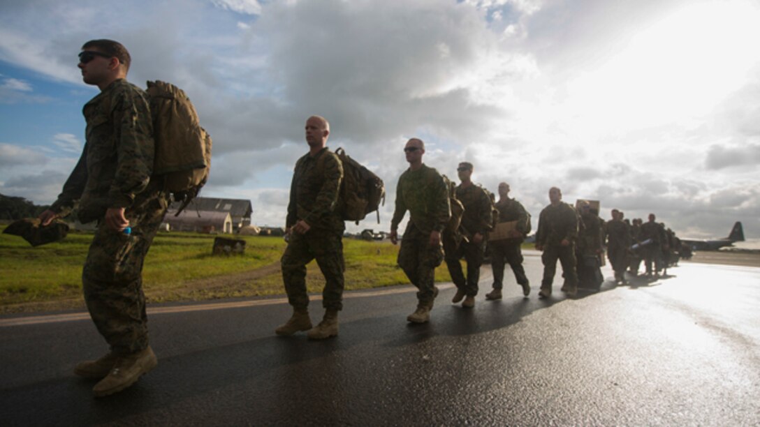 U.S. Marines and Sailors with Special-Purpose Marine Air-Ground Task Force - Crisis Response - Africa arrive in Monrovia, Liberia to support Operation United Assistance, Oct. 9, 2014. Operation United Assistance is part of a comprehensive U.S. Government effort, led by the U.S. Agency for International Development, to respond to and contain the outbreak of the Ebola virus in West Africa as quickly as possible. (U.S. Marine Corps photo by Lance Cpl. Andre Dakis/SPMAGTF Crisis Response - Africa Combat Camera/Released) Africa Combat Camera/Released)