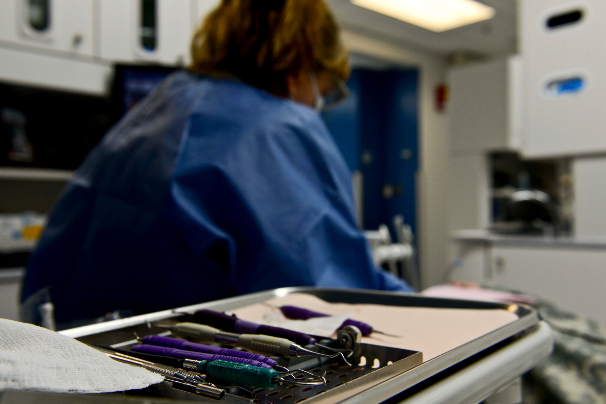 Several tools are utilized during a cleaning in the Dental Command at Fort Eustis, Va., Oct. 15, 2014. Cleanings are also a way for the hygienists to check for gum decay. (U.S. Air Force photo by Airman 1st Class Kimberly Nagle/Released)