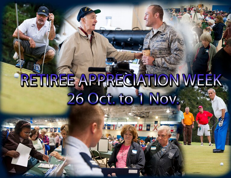Retiree Appreciation Week will be celebrated from Oct. 26 to Nov. 1, at Moody Air Force Base, Ga. The week is an opportunity for Airmen to let retirees know that they are appreciated and that they still play an essential part in the military. During the week, the base will offer retirees specials and discounts on various products from the Base Exchange and Commissary. (U.S. Air Force illustration by Senior Airman Olivia Bumpers/Released)