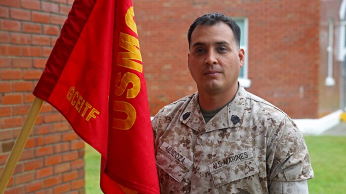 Gunnery Sgt. Robert V. Mendoza, company gunnery sergeant, Company B, Ground Combat Element Integrated Task Force, is the most recent recipient of the Gunnery Sgt. Carlos N. Hathcock II Award for his performance while serving as marksmanship training unit instructor and assault amphibian vehicle gunnery training coordinator for Headquarters and Service Company, 2nd Assault Amphibian Battalion, 2nd Marine Division, from Feb. 25, 2013 to Jan. 1, 2014. From October 2014 to July 2015, the Ground Combat Element Integrated Task Force will conduct individual and collective skills training in designated combat arms occupational specialties in order to facilitate the standards based assessment of the physical performance of Marines in a simulated operating environment performing specific ground combat arms tasks. (U.S. Marine Corps photo by Cpl. Paul S. Martinez/Released)