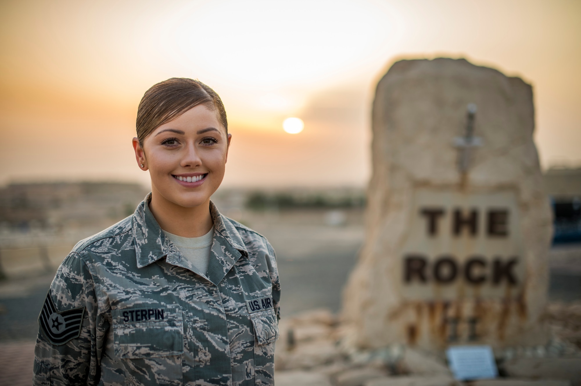 This week's Rock Solid Warrior is Tech. Sgt. Melissa Sterpin. She is a force protection intelligence analyst with the 386th Expeditionary Operations Support Squadron. The Downey, California native is deployed from the 196TH Reconnaissance Squadron, March Joint Air Reserve Base, California. (U.S. Air Force photo by Staff Sgt. Jeremy Bowcock)

