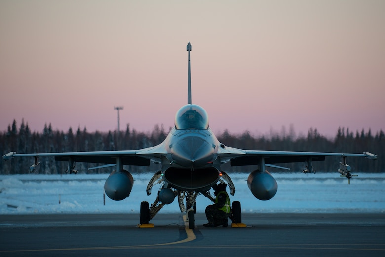 A Republic of Korea air force F-16 Fighting Falcon fighter aircraft is prepared for take off Oct. 9, 2014, from Eielson Air Force Base, Alaska, during Red Flag-Alaska 15-1. RF-A is a series of Pacific Air Forces commander-directed field training exercises for U.S. and partner nation forces, providing combined offensive counter-air, interdiction, close air support and large force employment training in a simulated combat environment. (U.S. Air Force photo/Tech. Sgt. Joseph Swafford Jr.)