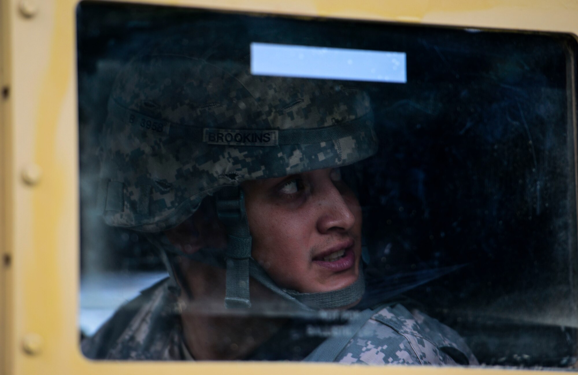 A U.S. Army Soldier prepares for Humvee rollover training at Fort Eustis, Va., Oct. 15, 2014. The U.S. military has been tasked with supporting the Ebola crisis and will respond by providing engineering, logistics and training of local health care worker capabilities. (U.S. Air Force photo by Senior Airman Kayla Newman/Released)