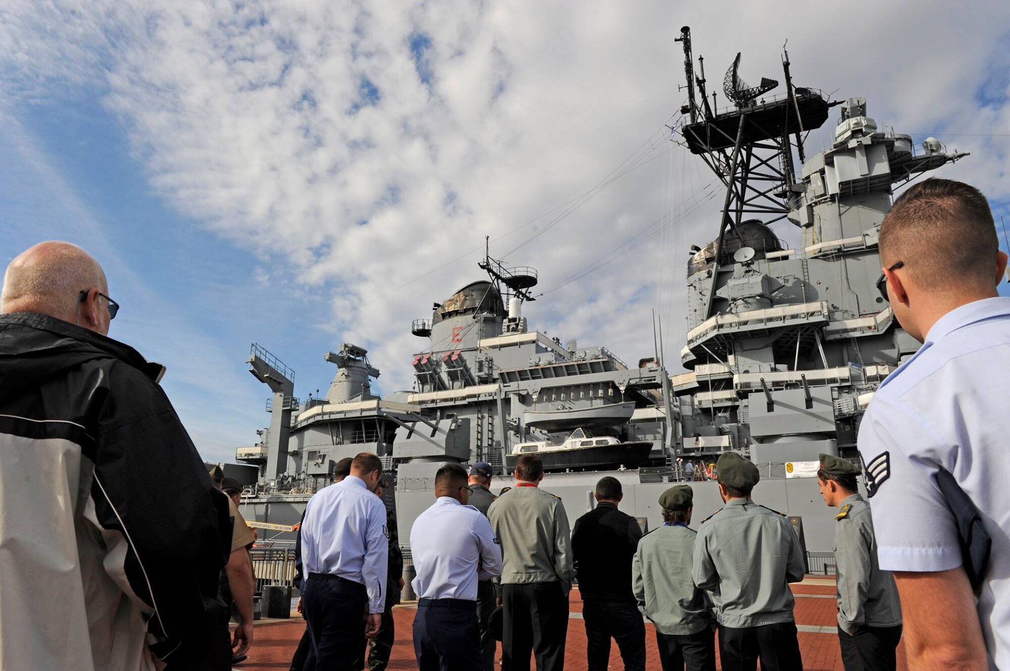 CISM competitors and base personnel traveled to the historic Battleship New Jersey Oct. 7, 2014, for the wrestling competition's official closing ceremony in Camden, N.J. Team awards were given out for both men and women Greco-Roman and Freestyle categories. (U.S. Air Force photo by Airman 1st Class Sean M. Crowe/Released)