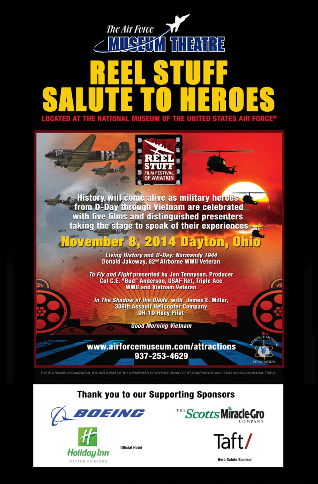 The Reel Stuff Salute to Heroes will take place at the Air Force Museum Theatre on Nov. 8, 2014.