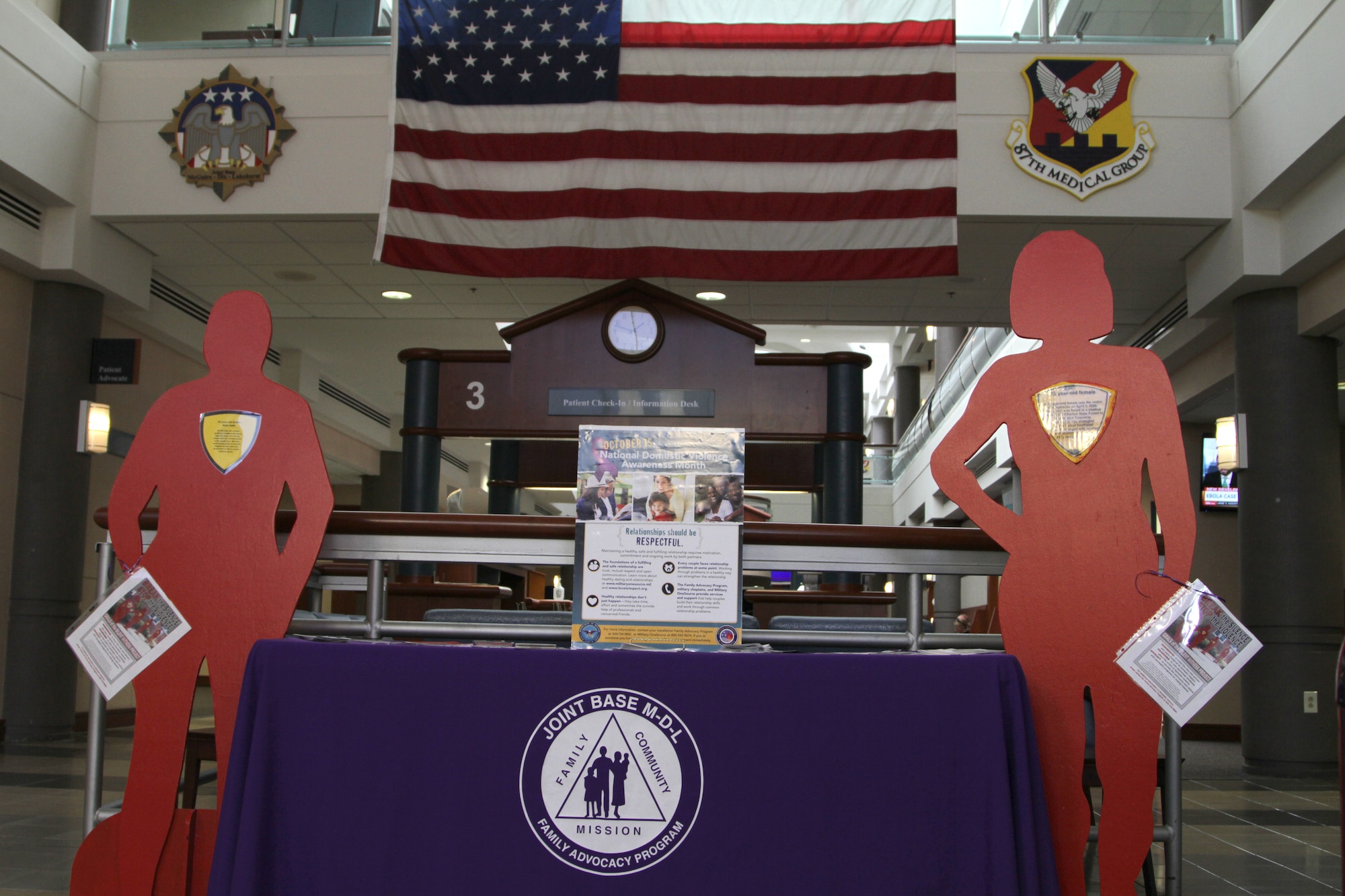 The Family Advocacy Program at Joint Base McGuire-Dix-Lakehurst, N.J., works to educate all service members and civilians on base about domestic abuse with dip lays such as this one at the 87th Medical Group building Oct. 7, 2014.(U.S. Army photo by Sgt. Adrian Borunda/Released)