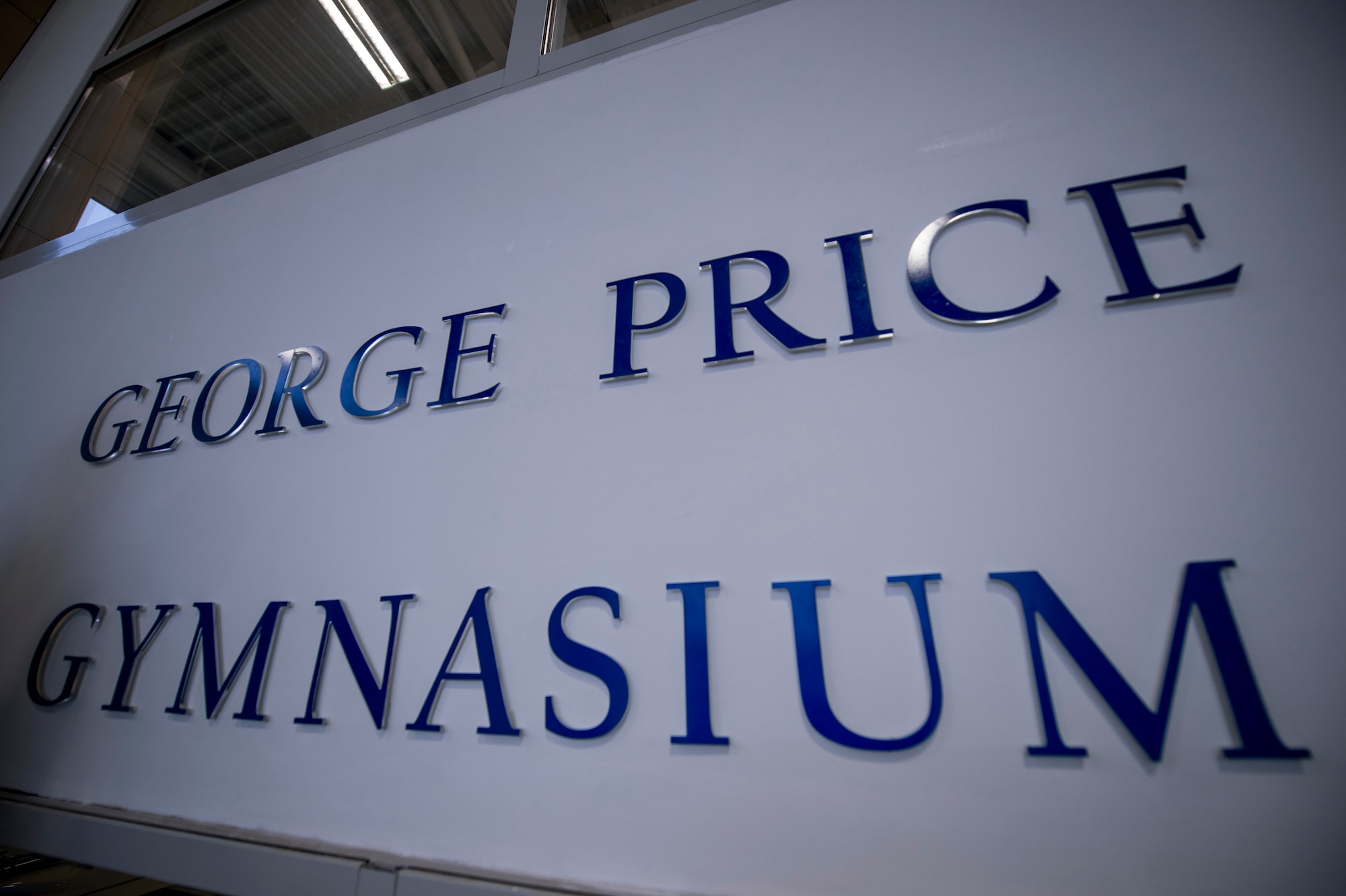 The name of the gymnasium is displayed inside the Eifel Power Haus Oct. 9, 2014, at Spangdahlem Air Base, Germany. The room is being named after George Price, an Airman who has served the local German community and the U.S. Air Force for more than 40 years. (U.S. Air Force photo by Senior Airman Rusty Frank/Released)