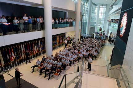 Gen. Frank J. Grass, chief of the National Guard Bureau and member of the Joint Chiefs, addresses Air National Guard Airmen and civilians Oct 15, 2014, at the ANG Readiness Center, Joint Base Andrews, Maryland. The purpose of the meeting was to review the strategic direction of the National Guard, budgetary issues and recognize the performance of ANG directorates. 