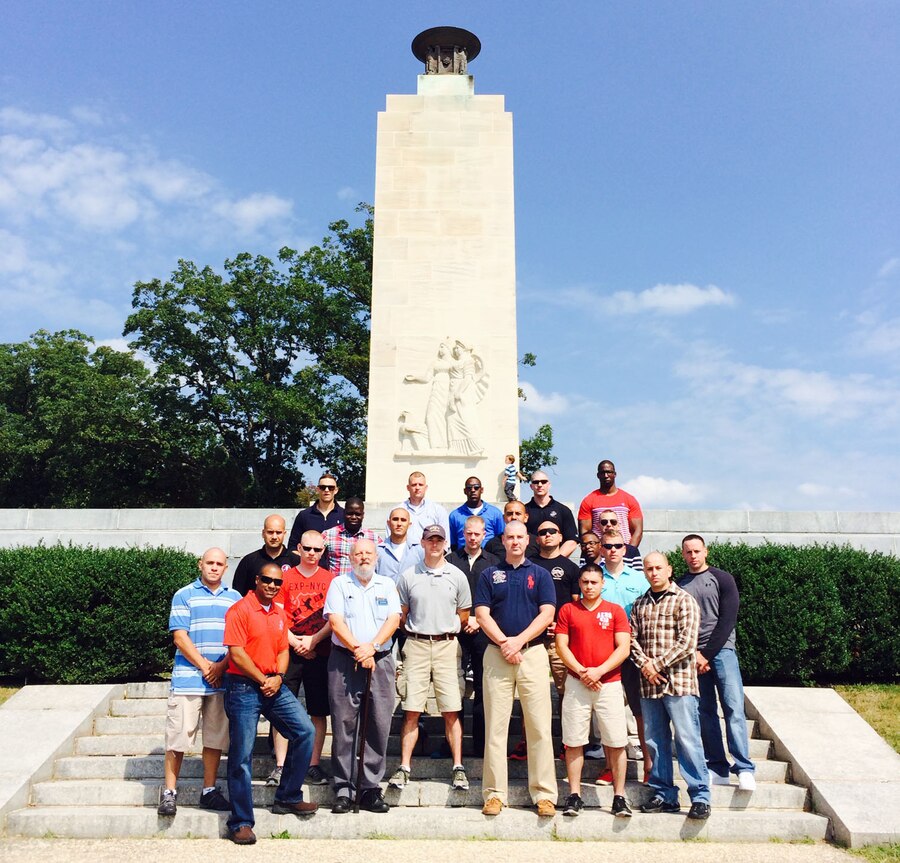 The leaders of Recruiting Station New Jersey pose in front of a monument in Gettsyburg, Pa., during a period of professional military education on Sept. 10, 2014. 