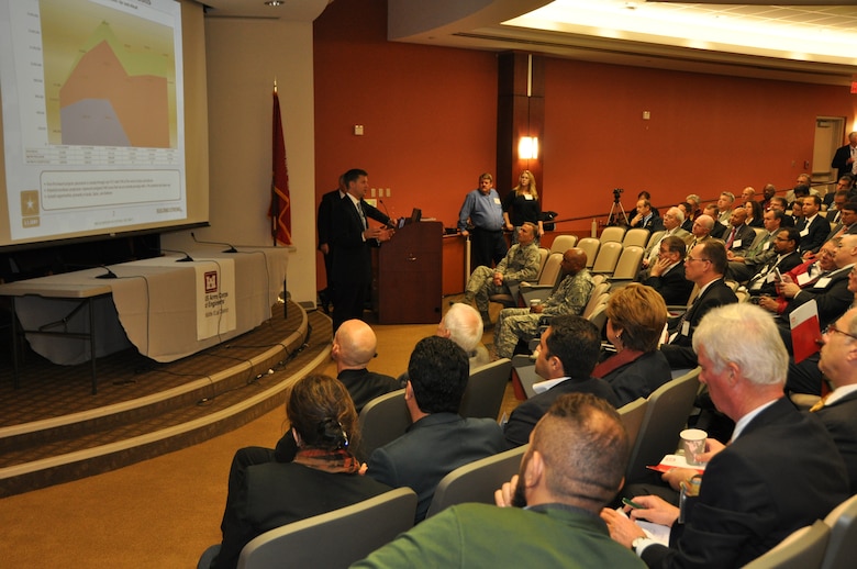 WINCHESTER, Va - Tom Waters, Middle East District deputy for programs and project management, speaks to attendees during the Middle East District Industry Day Oct. 16 in Winchester, Va. 