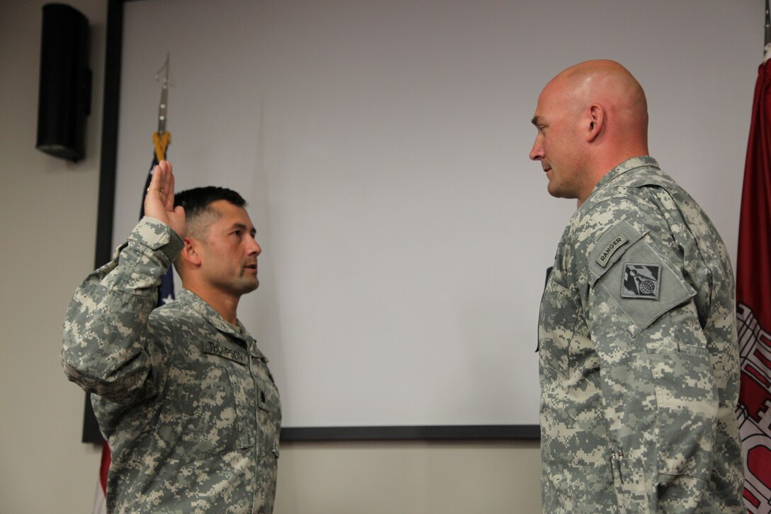 Lt. Col. Christian Thompson, St. Paul District deputy commander, is promoted from the rank of Major to Lieutenant Colonel on October 16, 2014.