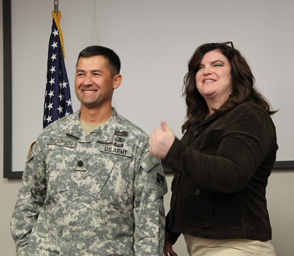 Lt. Col. Christian Thompson, St. Paul District deputy commander, is promoted from the rank of Major to Lieutenant Colonel on October 16, 2014.