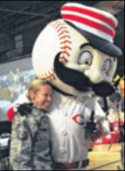 Making a special appearance were Cincinnati Reds mascots Mr. Redlegs, Rosie Red and Gapper. (Skywrighter photos by Cindy Holbrook)