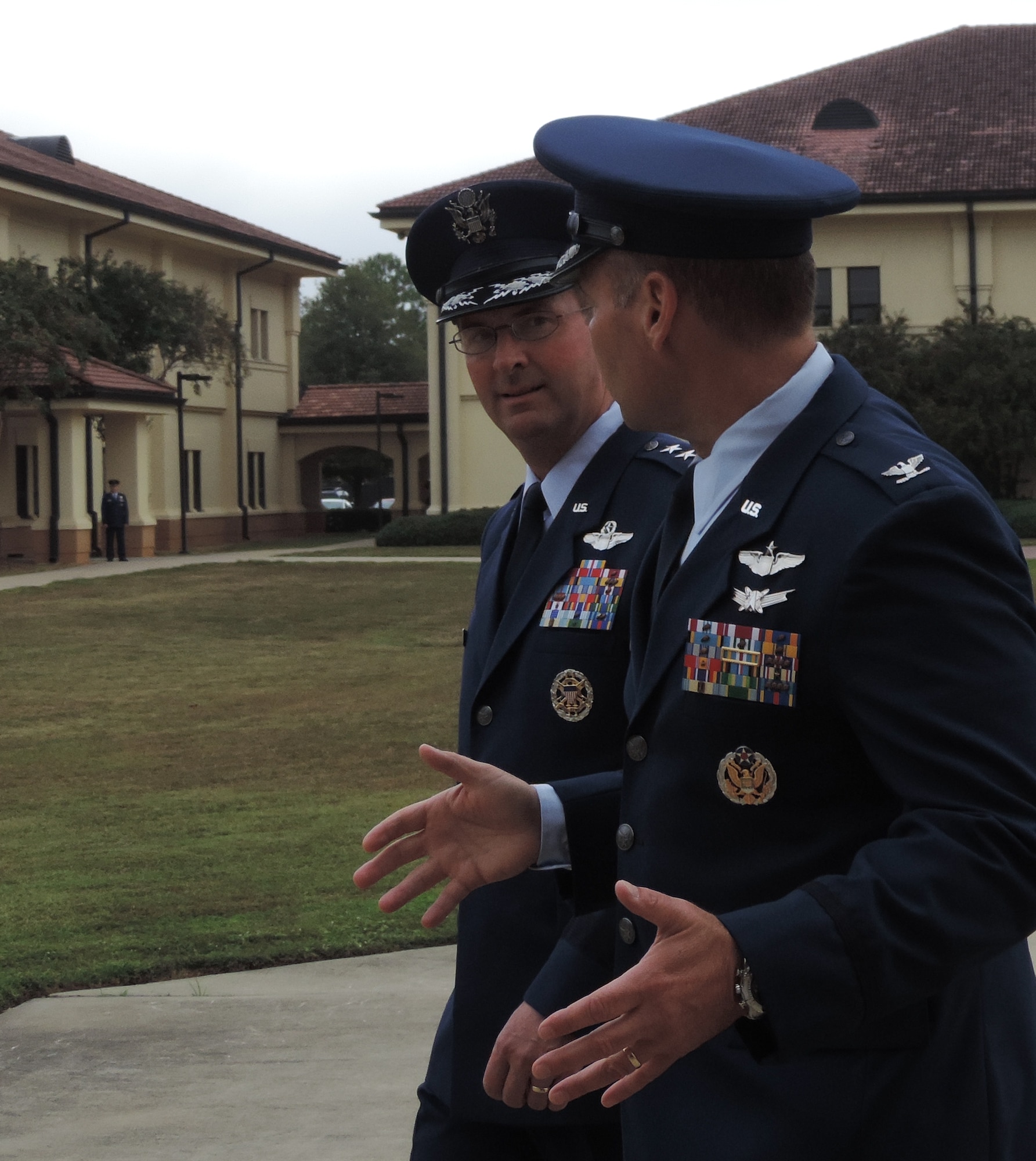Lt. Gen. Joseph L. Lengyel tours the campus of Officer Training School escorted by Col. Scott M. Lockwood, commadant OTS at Maxwell AFB, Ala. The Academy of Military Science is located here and graduates almost 600 officers into the Air National Guard yearly.