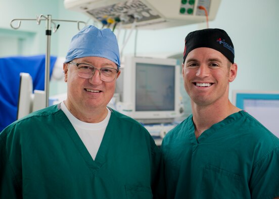Dr. Garry Powell, a neurosurgeon, and Maj. Jason Capra, a pain specialist, treat spinal and back injuries for all beneficiaries of the 96th Medical Group at Eglin Air Force Base, Fla. When a Special Tactics operator comes in from training or a deployment with a debilitating back injury, Powell and Capra are brought in to find a solution to ending their pain. They have helped treat more than a dozen special operations patients with these types of injuries. (U.S. Air Force photo/Sara Vidoni)