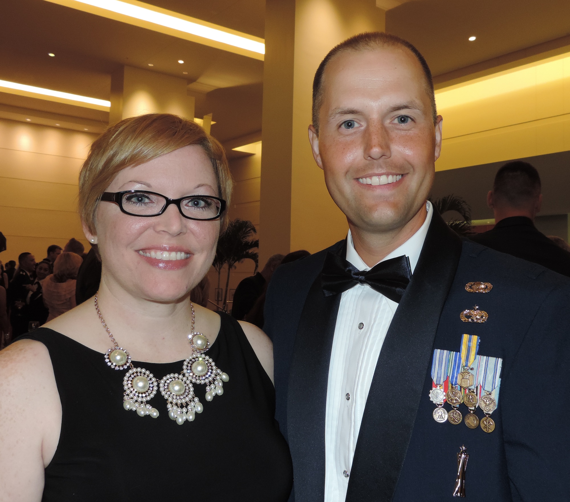 Officer Candidate Phil Fountain and his wife Amber attend the Air National Guard’s Academy of Military Science’s Dining Out at Maxwell Air Force Base, Ala. Fountain is from the 149th Fighter Wing, Texas Air National Guard.(Air National Guard photo by Col. Nahaku A. McFadden)