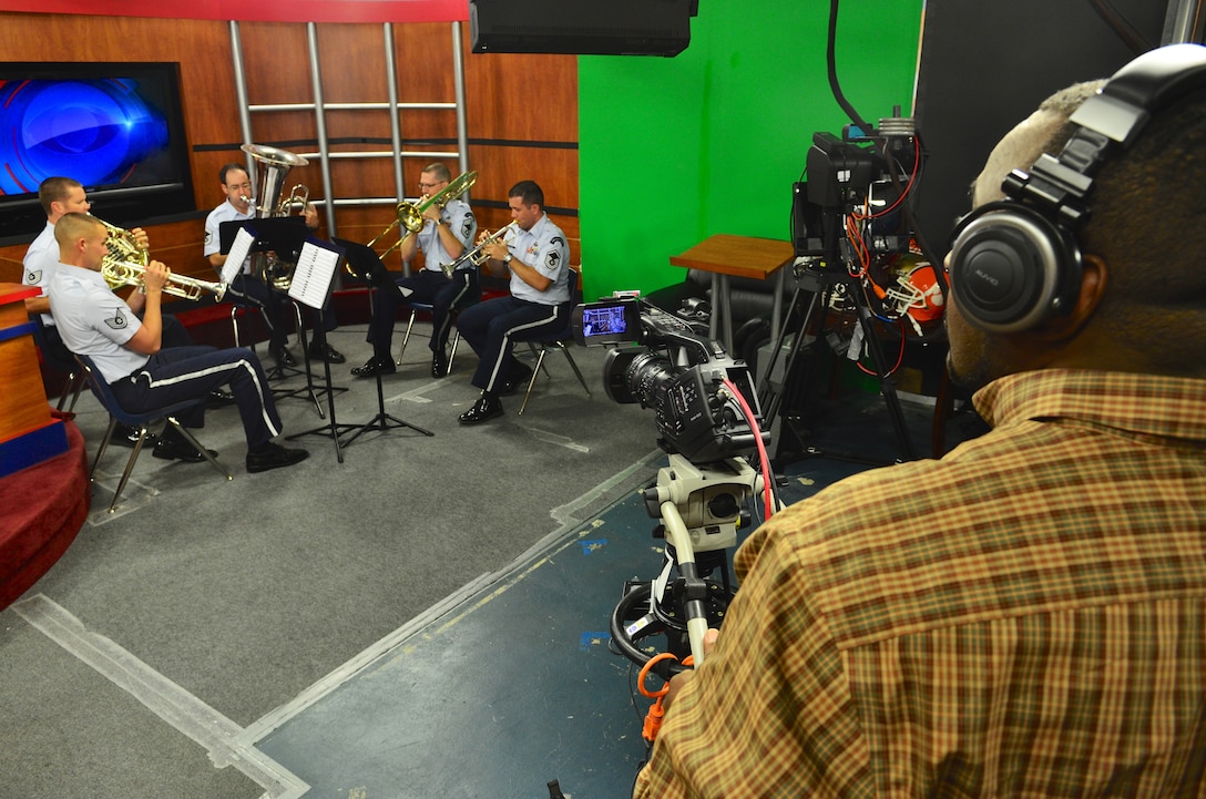 A Brass Quintet from The U.S. Air Force Band performs for more than 21,000 viewers on WCTV’s “Good Morning Show” live broadcast in Tallahassee, Florida on Thursday, Oct. 16. (U.S. Air Force photo by Senior Master Sgt. Bob Kamholz/released)