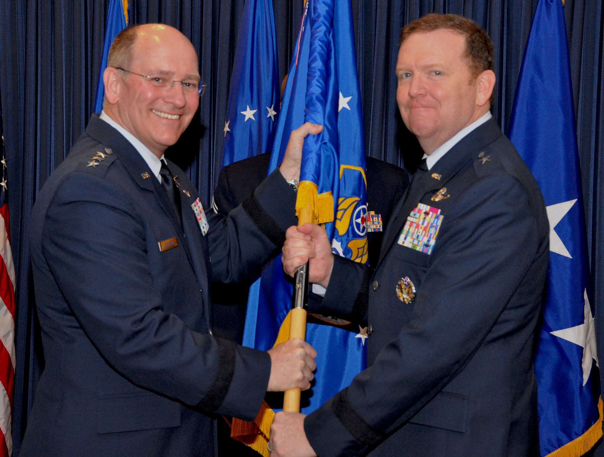 Brigadier General Richard Scobee assumed command of 10th Air Force during a change of command ceremony at Naval Air Station Fort Worth Joint Reserve Base, Texas, October 18, 2014. Lieutenant General James Jackson, commander of Air Force Reserve Command and chief of the Air Force Reserve was the presiding officer during the ceremony.