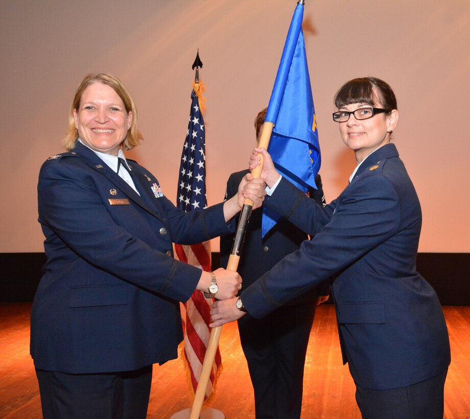 Maj. Amy Brantley assumes command of the 932nd Force Support Squadron from Col. Constance Jenkins, commander, 932nd Mission Support Group. Maj. Brantley's previous assignment was the Deputy Chief of Safety, Space Innovation and Development Center, Schriever Air Force Base, Colorado. The assumption of Command ceremony took place on Oct. 19, 2014. (U.S. Air Force Photo/ Staff Sgt. Amber Hodges)