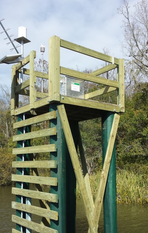 Four of the water quality monitoring stations feature a raised platform to protect the equipment from high waters.