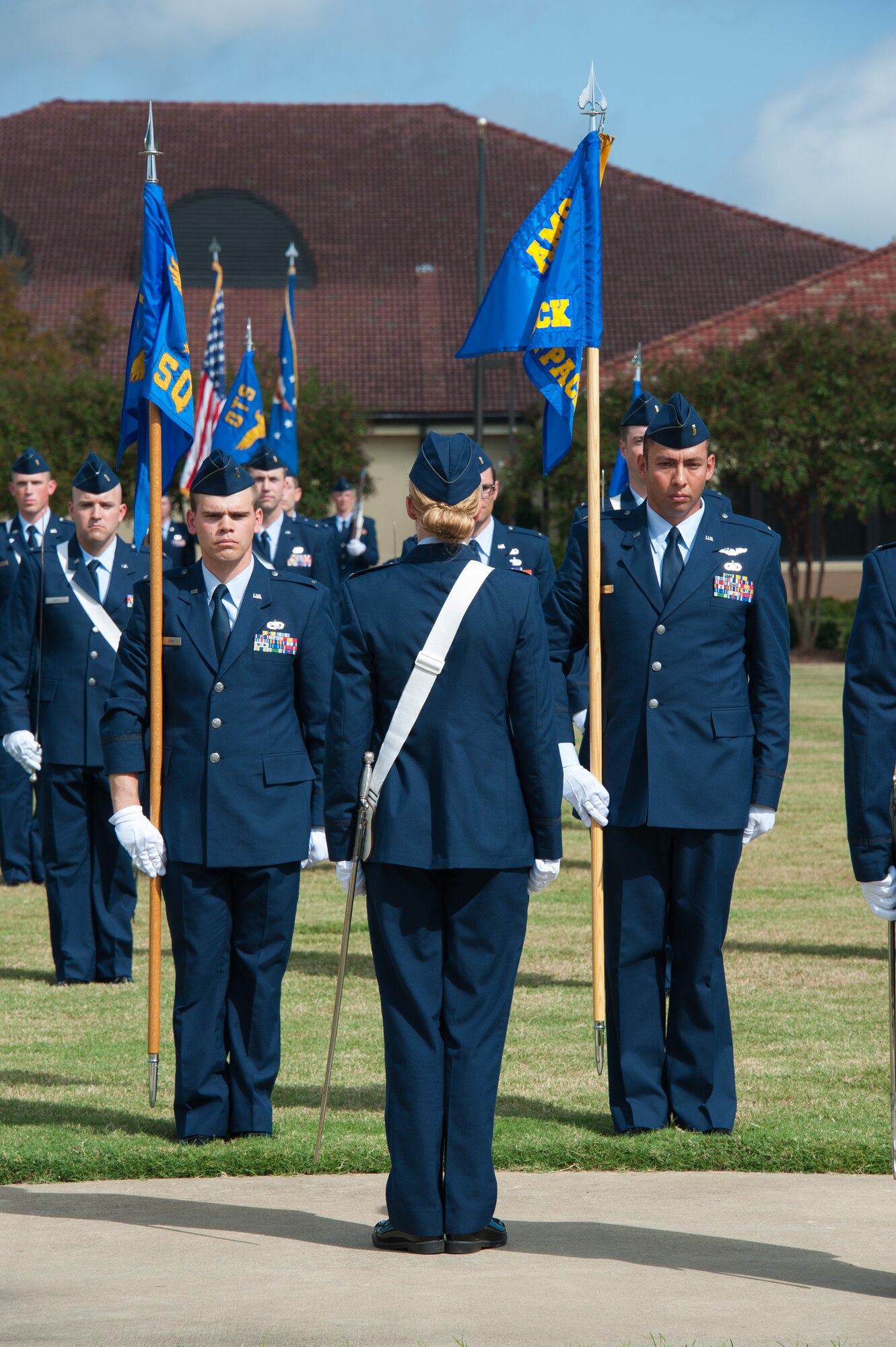 Air Force Officer Training School holds its first simultaneous graduation of active-duty, Air Force Reserve and Air National Guard officer trainees Oct. 10, 2014, at Maxwell Air Force Base, Ala. The graduation moved OTS closer to complete total force integration. (U.S. Air Force Photo/Melanie Rodgers-Cox)