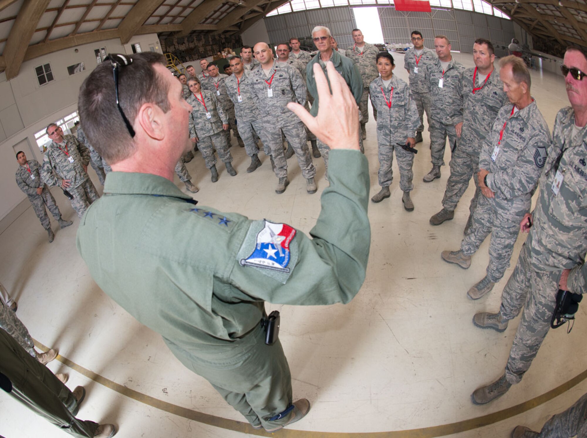 U.S. Air Force Lt. Gen. Joseph L. Lengyel, Vice Chief, National Guard Bureau meets with his former unit, the 149th Fighter Wing, Texas Air National Guard during Salitre 2014 at Cerro Moreno Air Force Base, near Antofagasta, Chile, Oct. 15. Salitre is a Chilean-led exercise where the U.S., Chile, Brazil, Argentina and Uruguay, focus on increasing interoperability between allied nations. (Air National Guard photo by Senior Master Sgt. Elizabeth Gilbert/released)