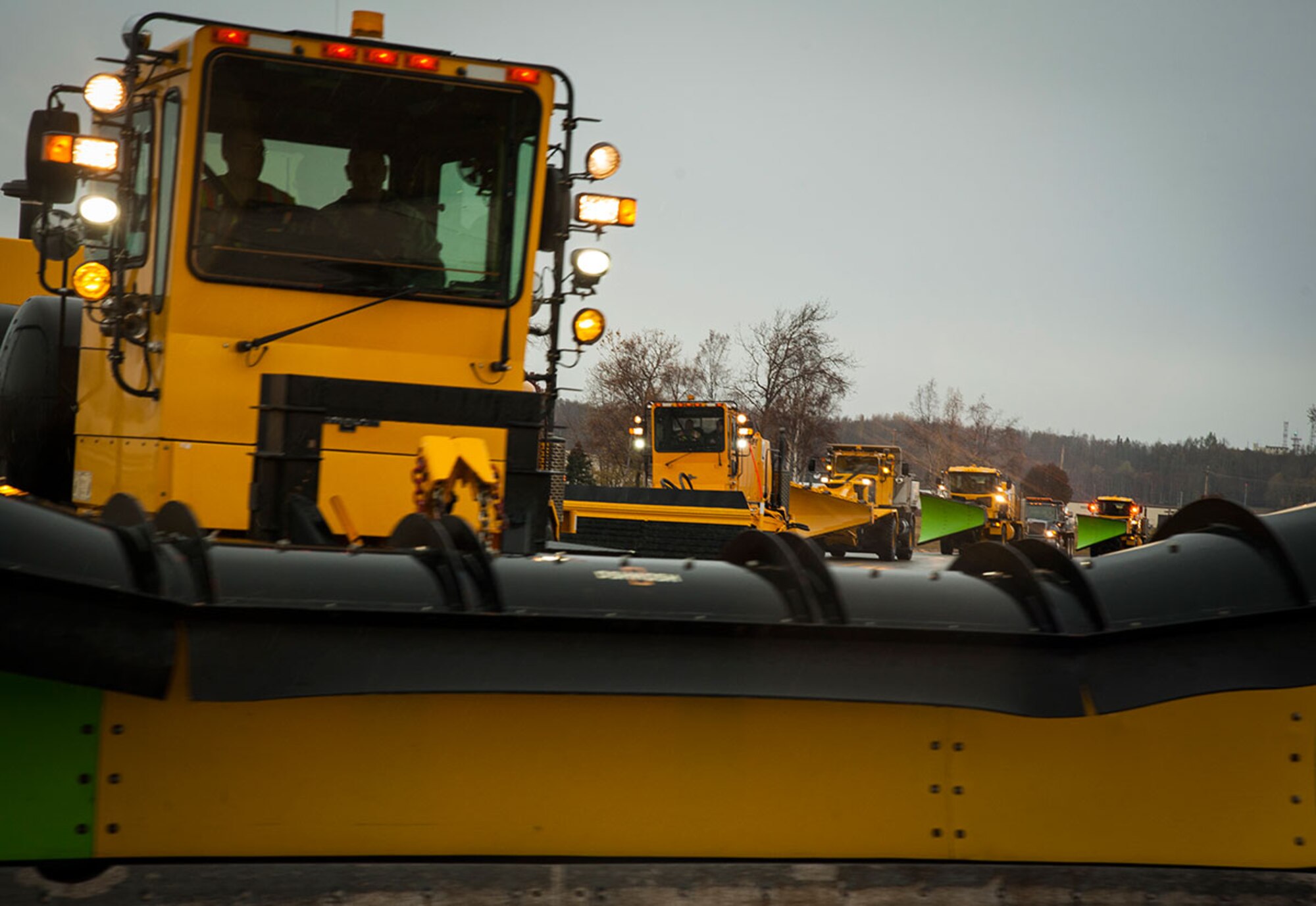 Snow-removal vehicles participate in the annual Snow Parade on Joint Base Elmendorf-Richardson, Oct. 10. More than 20 snow removal vehicles participated in the Snow Parade to display to the community the equipment used to remove snow during the winter months. (U.S. Air Force photo/Airman 1st Class Tammie Ramsouer)
