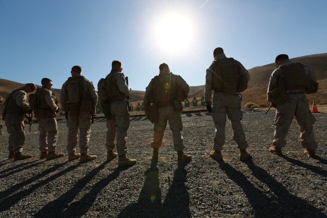 U.S. Marines with 3rd Battalion, 1st Marine Regiment, conduct close-quarters drills during a raid-leaders course aboard Camp Pendleton, Calif., Oct. 8, 2014. Marines with 3/1 are the Battalion Landing Team with the 15th Marine Expeditionary Unit. (U.S. Marine photo by Cpl. Steve H. Lopez/Released)