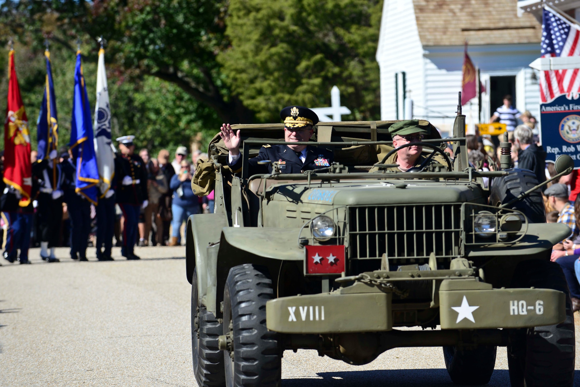 U.S. Army Maj. Gen. Ross Ridge, U.S. Army Center of Initial Military Training Center of Excellence deputy commanding general performs Grand Marshal duties during the annual Yorktown Day celebration, in Yorktown, Va., Oct. 19, 2014. The Battle of Yorktown, which was a culminating battle of the Revolutionary War occurred on Oct. 19, 1781.(U.S. Air Force photo by Airman 1st Class Kimberly Nagle/ Released)

