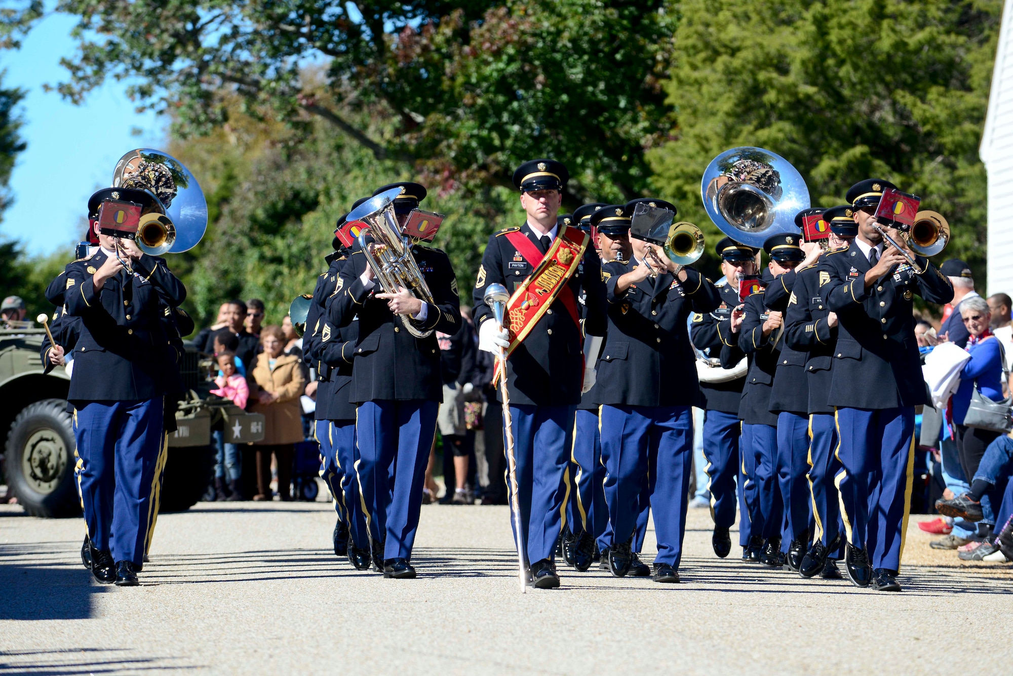 Members of the U.S. Army Training and Doctrine Command Band from Fort Eustis, Va., perform during the annual Yorktown Day celebration, in Yorktown, Va., Oct. 19, 2014. The event is held in remembrance of the Battle of Yorktown, which occurred on Oct. 19, 1781. (U.S. Air Force photo by Airman 1st Class Kimberly Nagle/Released)