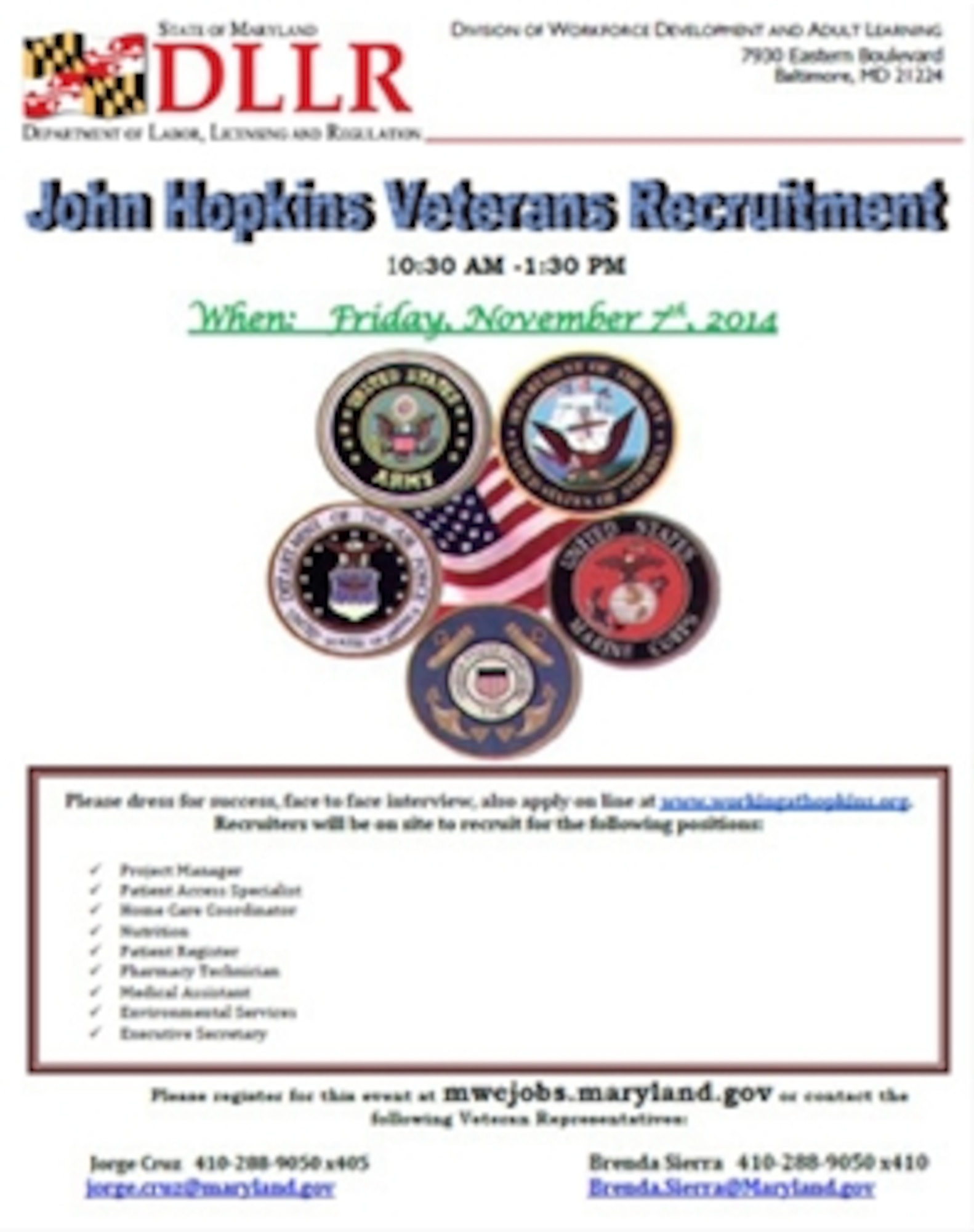 John Hopkins Veterans Recruitment event Nov. 7, 2014