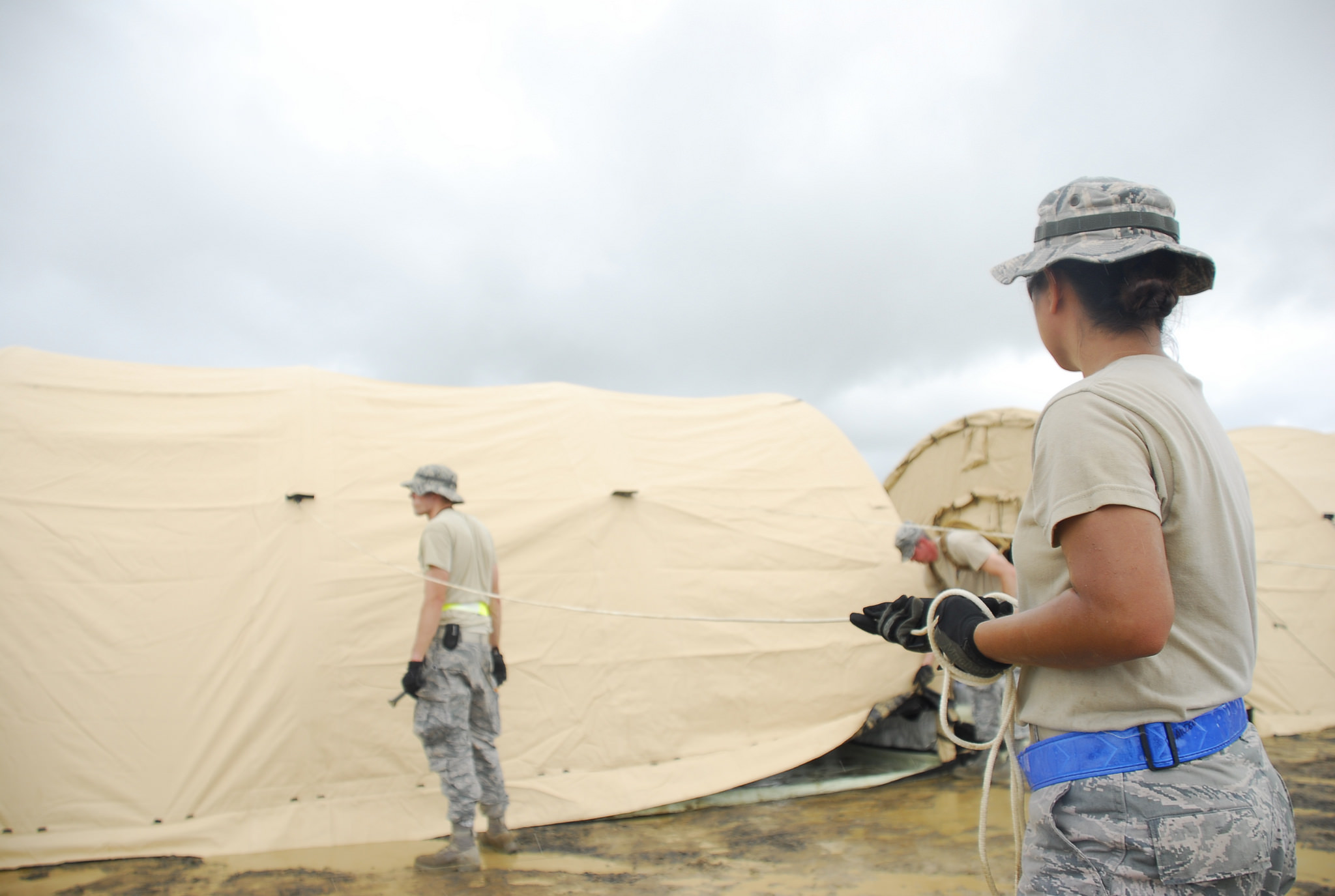 U.S. Air Force personnel begin construction on the Monrovia Medical