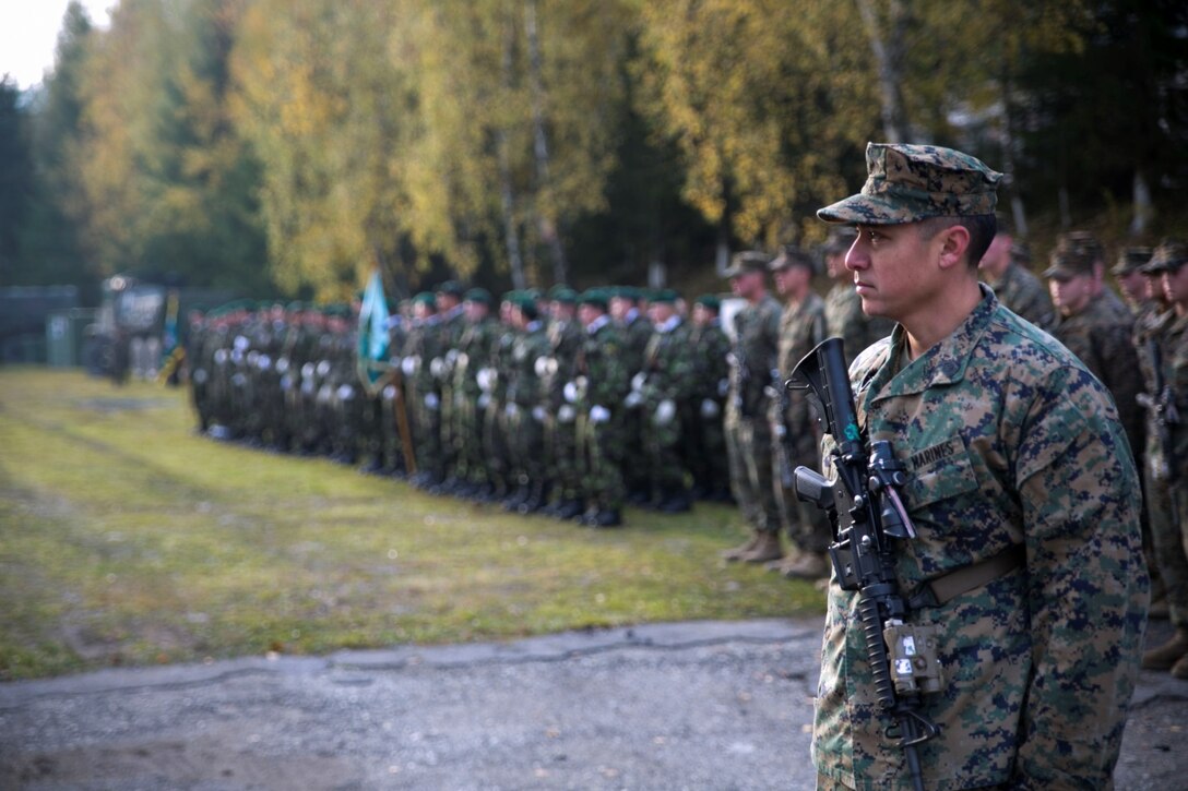 Marines and Sailors on Black Sea Rotational Force 14, with members of the Romanian Land Forces, worked together during Platinum Lynx at the Carpathian Mountains, Romania. Marines and Romanians fostered knowledge through weapons familiarization classes and mountain warfare training. (U.S. Marine Corps photo by Lance Cpl. Ryan Young/released)