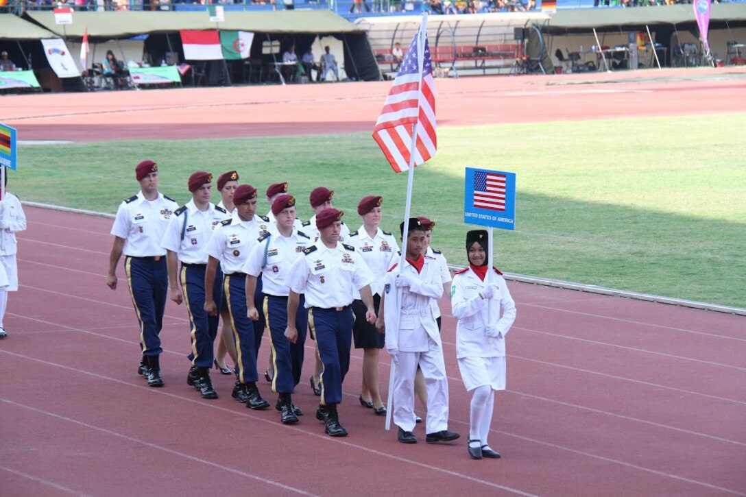 Team USA marching in during the opening ceremony of the 38th Conseil International du Sport Militaire (CISM) in Solo, Indonesia 17-28 September