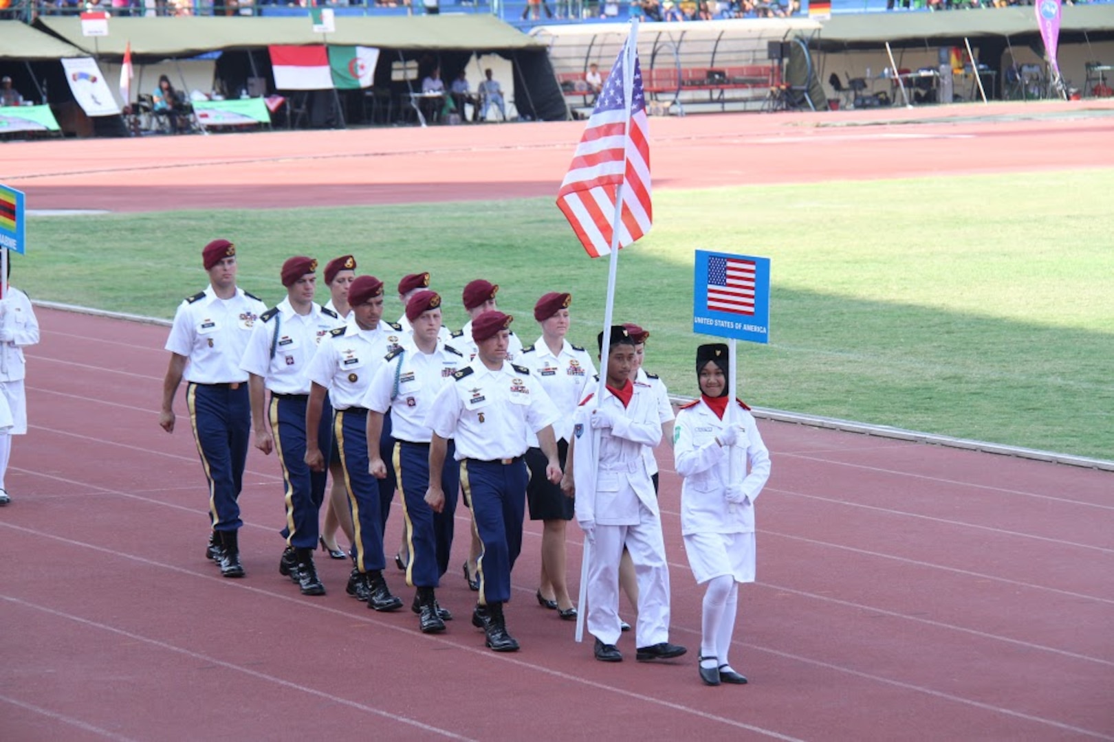 Team USA marching in during the opening ceremony of the 38th Conseil International du Sport Militaire (CISM) in Solo, Indonesia 17-28 September