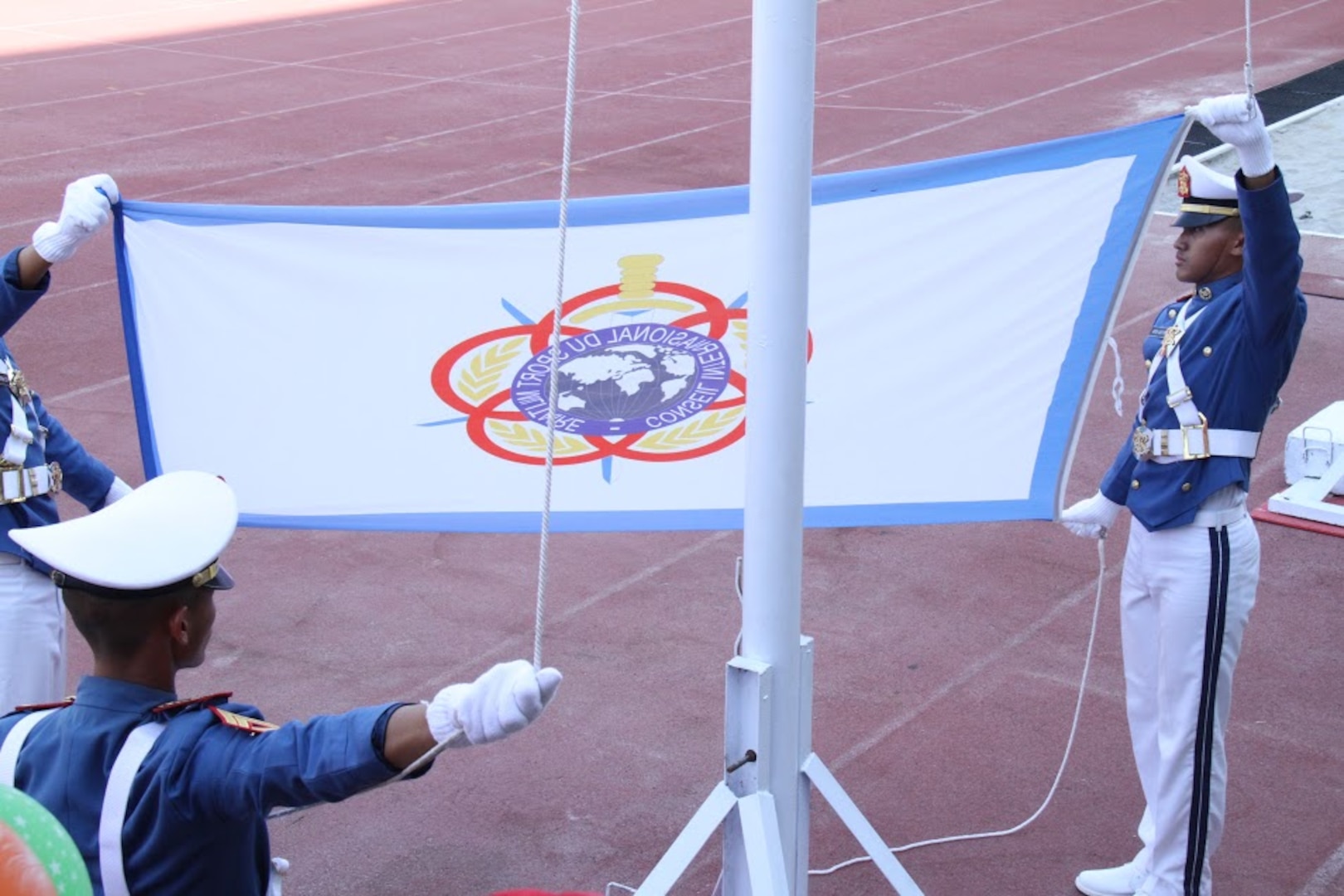 Raising of the CISM Flag during the opening ceremony of the 38th Conseil International du Sport Militaire (CISM) in Solo, Indonesia 17-28 September