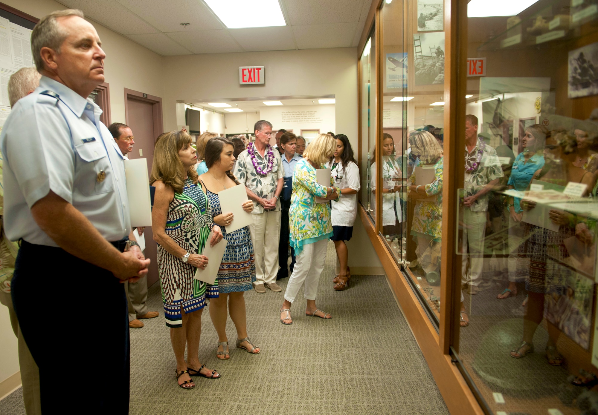 Gen. Mark Welsh III, Air Force Chief of Staff, and members of the Air Force Civic Leader Program reflect on military equipment and personal effects recovered from various battlefields during their visit to the Joint POW/MIA Accounting Command, at Joint Base Pearl Harbor-Hickam, Oct. 14, 2014. While there, the group received a tour and in-depth briefing on JPAC’s mission to locate, recover and identify America’s missing from all past wars and conflicts. At the invitation of Welsh, and hosted by Pacific Air Forces, the civic leaders spent three days visiting military installations and units like JPAC to gain a hands-on understanding of the missions and capabilities of the Air Force, Army, Marine Corps, Navy and Coast Guard, and their respective contributions to the Pacific Rebalance. (U.S. Air Force photo by Tech. Sgt. Lucelia Ball/Released)