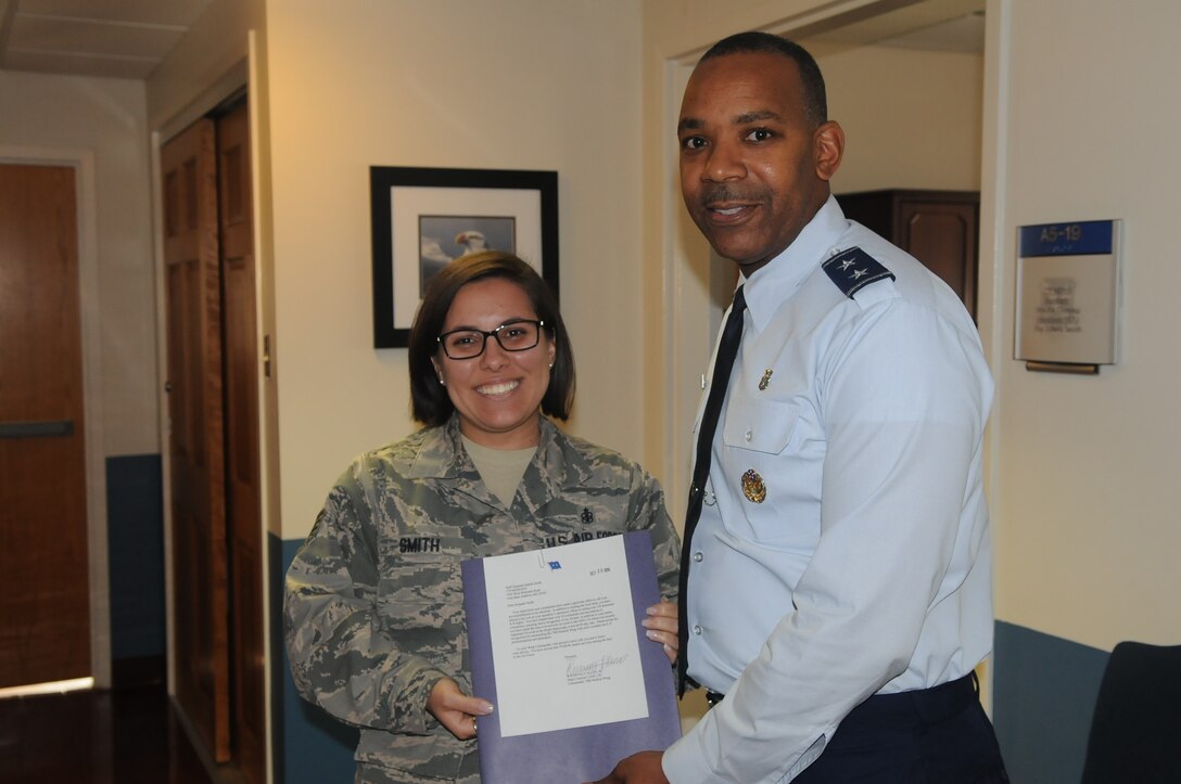 Staff Sgt. Izabela Smith, Squadron Operations Officer for the 779th Medical Group Medical Support Squadron received a STAR Note from Maj. Gen. Roosevelt Allen, 79th MDW Commander.  